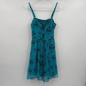 Royal Bones Dress Women Medium Blue Skulls Vintage Goth Witch 90s Y2K Sleeveless